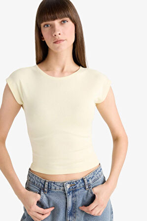 Slim Fit Dar Kesim Bisiklet Yaka Basic Düz Modal Kısa Kollu Tişört