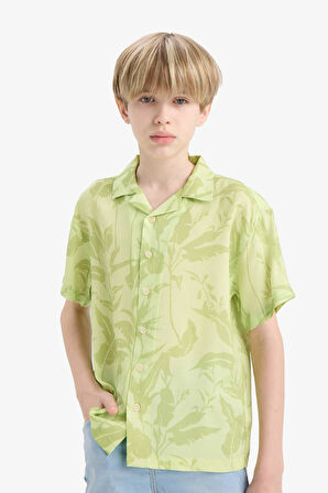 DeFacto Erkek Çocuk Oversize Geniş Kalıp Polo Yaka Desenli Viskon Kısa Kollu Gömlek F5673A825HSGN404