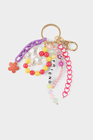 Kadın Renkli Kalp Detaylı Charm Anahtarlık