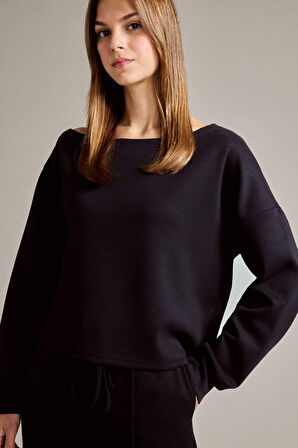 Kayık Yaka Modal Sweatshirt