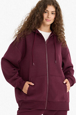 Oversize Geniş Kalıp Kapüşonlu Fermuarlı Sweatshirt
