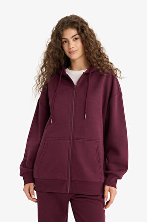 Oversize Geniş Kalıp Kapüşonlu Fermuarlı Sweatshirt