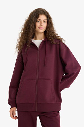 Oversize Geniş Kalıp Kapüşonlu Fermuarlı Sweatshirt