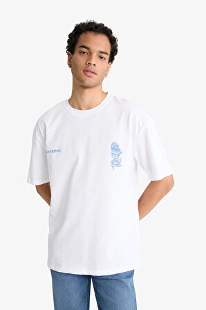 Boxy Fit Bisiklet Yaka Baskılı Kısa Kollu Tişört