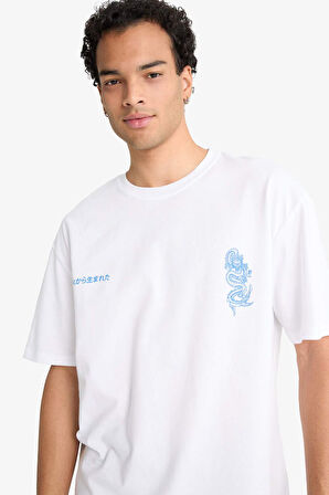 Boxy Fit Bisiklet Yaka Baskılı Kısa Kollu Tişört