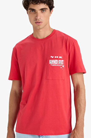 Regular Fit Bisiklet Yaka Baskılı Kısa Kollu Tişört