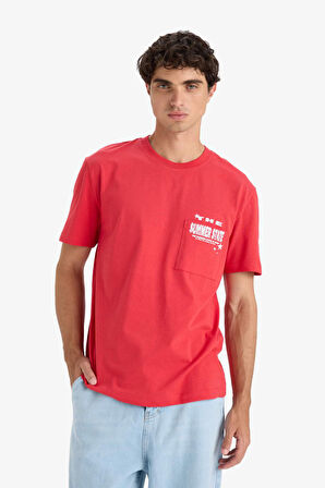Regular Fit Bisiklet Yaka Baskılı Kısa Kollu Tişört