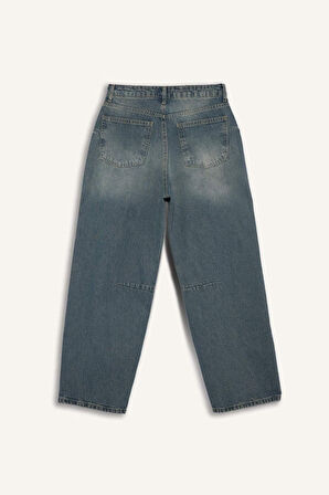 Barrel Fit Yüksek Bel Bilek Boy Jean Yıkamalı Pantolon