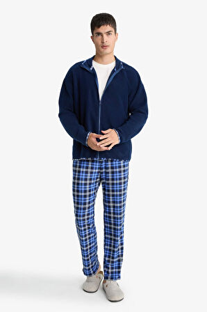 Regular Fit Cepli Polar Kareli Pijama Altı