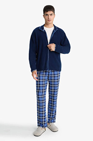 Regular Fit Cepli Polar Kareli Pijama Altı