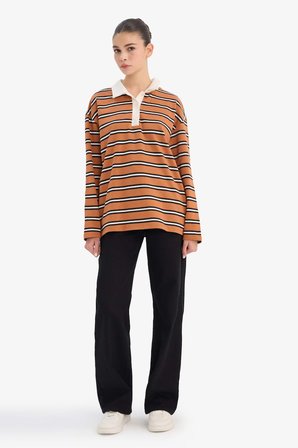 DeFacto %100 Pamuk Loose Fıt Polo Yaka Sweatshirt G6490AX25WNBN50