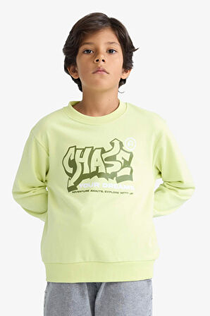 Erkek Çocuk Bisiklet Yaka Baskılı Sweatshirt