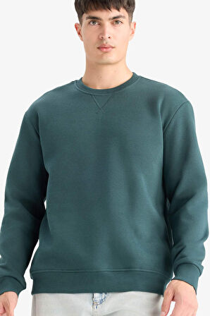 Regular Fit Bisiklet Yaka Basic Düz Kalın Sweatshirt