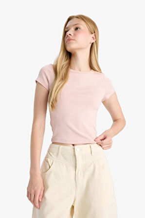 Coool Fitted Bisiklet Yaka Ribana Kısa Kollu Tişört