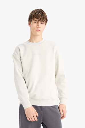 Boxy Fit Bisiklet Yaka Baskılı Sweatshirt