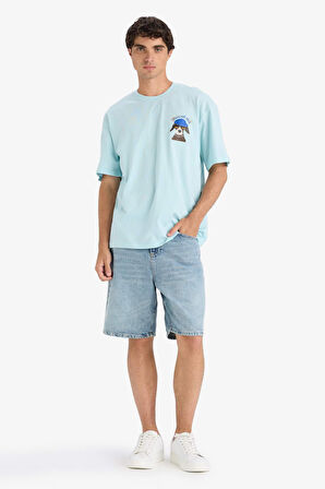 Boxy Fit Bisiklet Yaka Baskılı Kısa Kollu Tişört