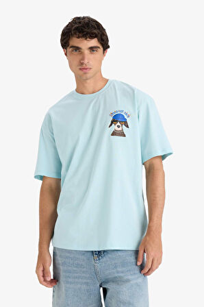 Boxy Fit Bisiklet Yaka Baskılı Kısa Kollu Tişört