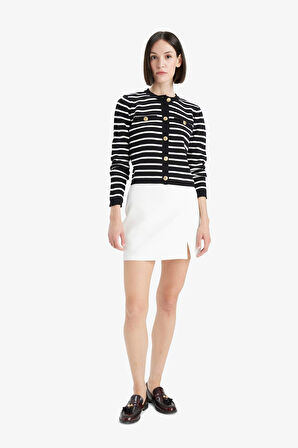 Regular Fit Bisiklet Yaka Çizgili Hırka