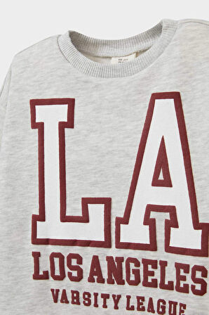 Kız Bebek Bisiklet Yaka Baskılı İçi Yumuşak Tüylü Sweatshirt