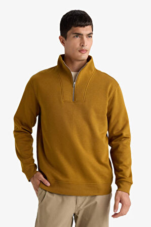 Regular Fit Yarım Balıkçı Yaka Kalın Sweatshirt Kumaşı Sweatshirt