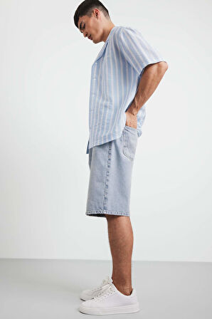 %100 Pamuk Baggy Fit Jean Bermuda Şort