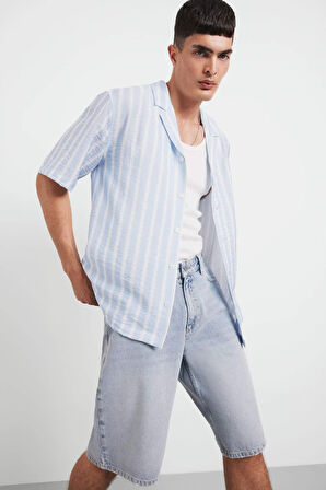 %100 Pamuk Baggy Fit Jean Bermuda Şort