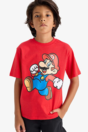 Erkek Çocuk Nintendo Bisiklet Yaka Kısa Kollu Tişört