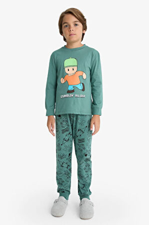Erkek Çocuk Stumble Guys Pijama Takımı Uzun Kollu Üst Uzun Alt 