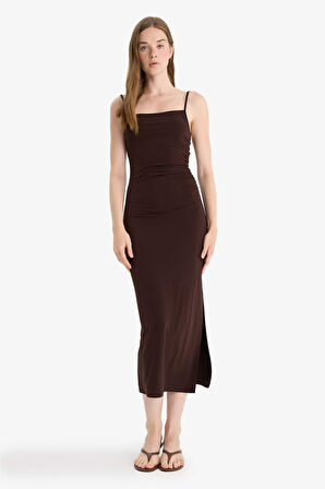 Bodycon Vücudu Saran Straplez Askılı Maxi Elbise