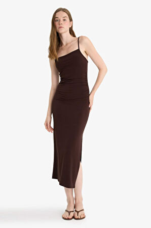Bodycon Vücudu Saran Straplez Askılı Maxi Elbise