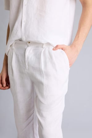 DeFacto %100 Keten Normal Kesim Crop Duble Paça Yazlık Beyaz Kumaş Pantolon C1826AX26SMWT32