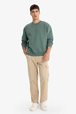 Relax Fit Bisiklet Yaka Kalın İçi Yumuşak Tüylü Basic Düz Sweatshirt