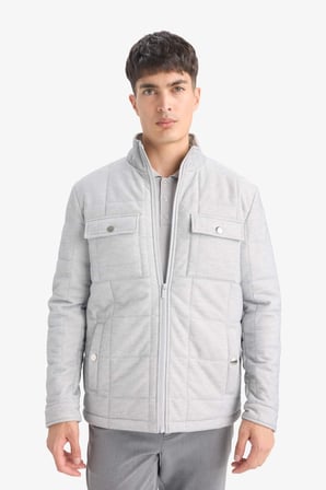 DeFacto Slim Fit Dar Kesim Dik Yaka Astarlı Fermuarlı Cepli Kışlık Şişme Penye Mont E7888AX25AUGR221