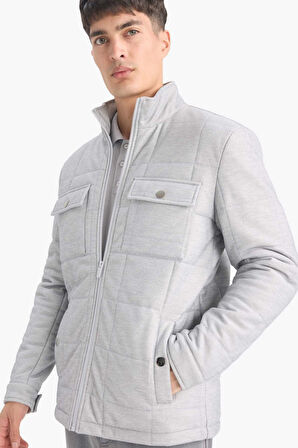 Slim Fit Dar Kesim Dik Yaka Astarlı Fermuarlı Cepli Kışlık Şişme Penye Mont