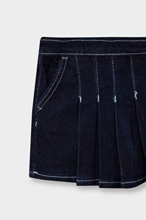 Kız Bebek Beli Lastikli Jean Şort Etek