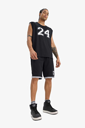 DeFactoFit Hızlı Kuruyan Nefes Alabilen Boxy Fit Baskılı Bisiklet Yaka Sporcu Atlet