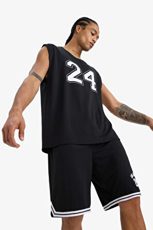 DeFactoFit Hızlı Kuruyan Nefes Alabilen Boxy Fit Baskılı Bisiklet Yaka Sporcu Atlet