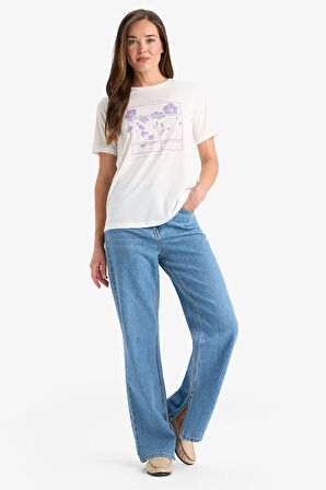 DeFacto Regular Fit Bisiklet Yaka Baskılı Kısa Kollu Tişört F4840AX25SMER105