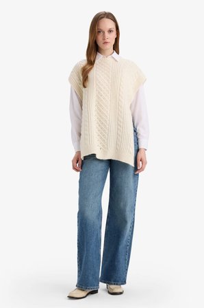 DeFacto Loose Fit Bisiklet Yaka Yırtmaçlı Triko Süveter G4745AX25WNBG646