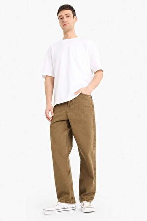 %100 Pamuk Baggy Fit Düz Paça Pamuklu Pantolon