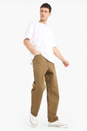 %100 Pamuk Baggy Fit Düz Paça Pamuklu Pantolon