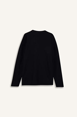 Boxy Fit Bisiklet Yaka Uzun Kollu Tişört