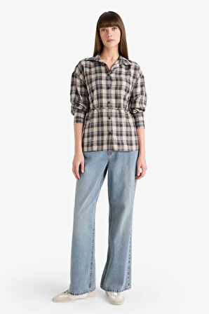 Oversize Geniş Kalıp Kareli Flanel Uzun Kollu Gömlek