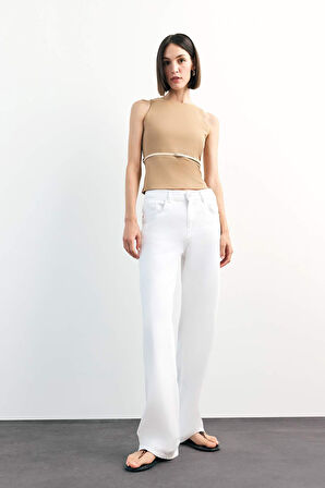 Fitted Bisiklet Yaka Kemerli Kolsuz Bluz