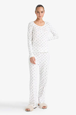 Pijama Takımı Desenli Uızun Kollu Üst Uzun Alt-Fall in Love