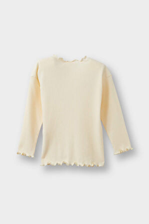 Kız Bebek Standart Fit Çiçekli Fitilli Kaşkorse Uzun Kollu Tişört