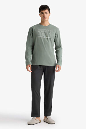 Pijama Takımı Regular Fit Baskılı Uzun Kollu Üst Uzun Alt