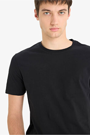 Regular Fit Bisiklet Yaka Basic Düz Kısa Kollu Tişört