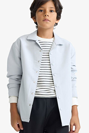 Erkek Çocuk Overshirt Fit Polo Yaka Baskılı Uzun Kollu Gömlek