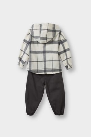 Erkek Bebek 2'li Takım Kareli Twill Kapüşonlu Gömlek Pantolon